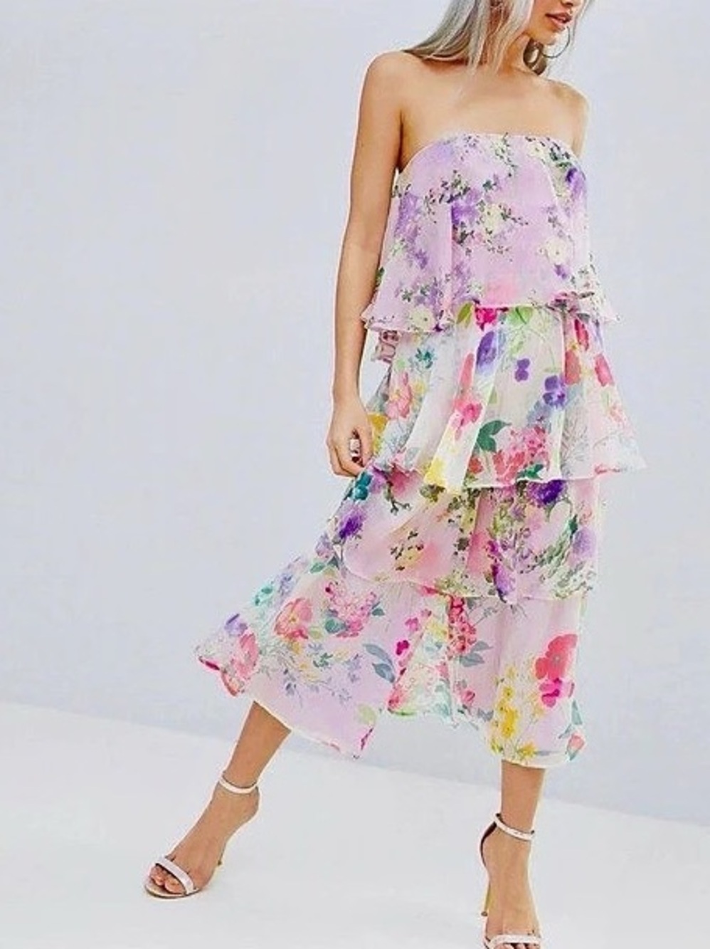 ASOS Petite Tiered Jumpsuit In Mixed Florals